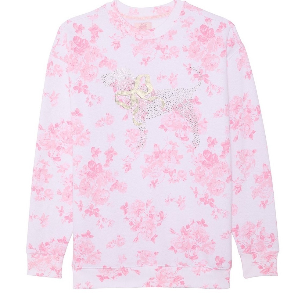 NWT 🌸PINK x LoveShackFancy🌸 Pink & White Oversized Signature Sweatshirt Size S - Picture 2 of 15